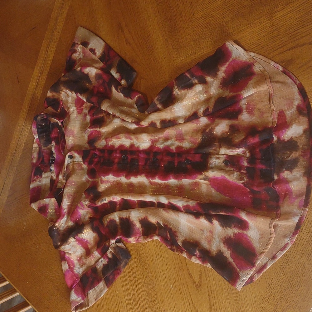 Y2K DKNY Sheer Button Up Blouse Vintage Metallic Tie Dye 90s Lightweight Summer - Picture 6 of 10